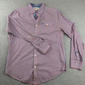 Original Penguin Button Down Shirt Mens L Red Blue Gingham Heritage Slim Fit